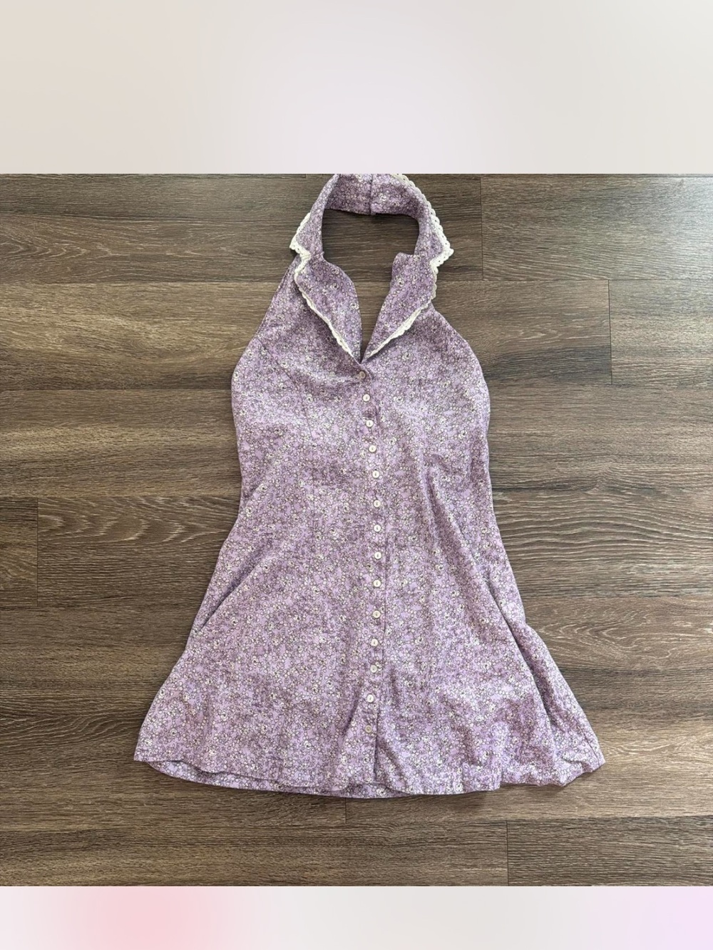 Tecovas Lavender Floral Halter Button-Front Mini Dress